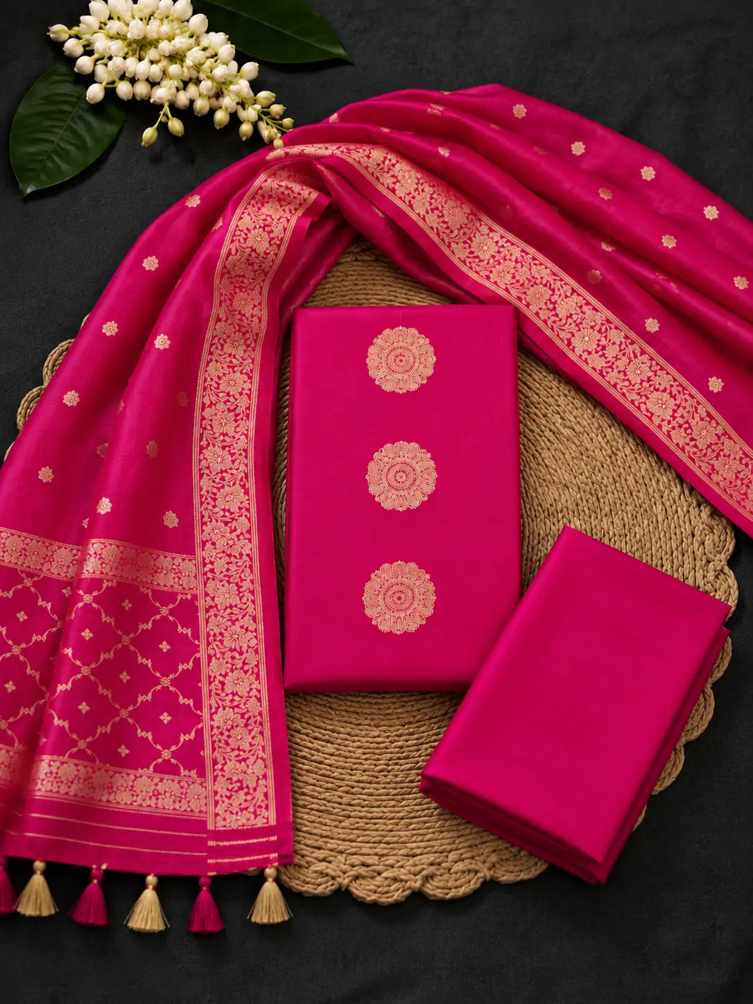 Hitpink Weave Zari Suit Set
