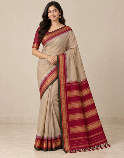 Beige-Green Silk Saree