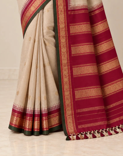 Beige-Green Silk Saree
