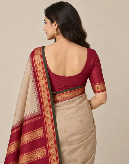 Beige-Green Silk Saree