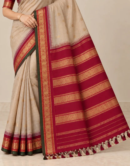 Beige-Green Silk Saree