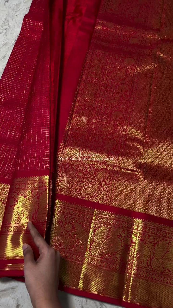 Red Checked Banarsi Silk Saree