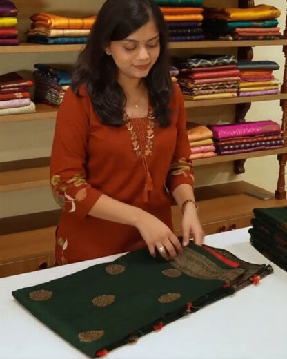 Green-Red Silk Saree
