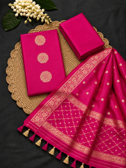 Hitpink Weave Zari Suit Set