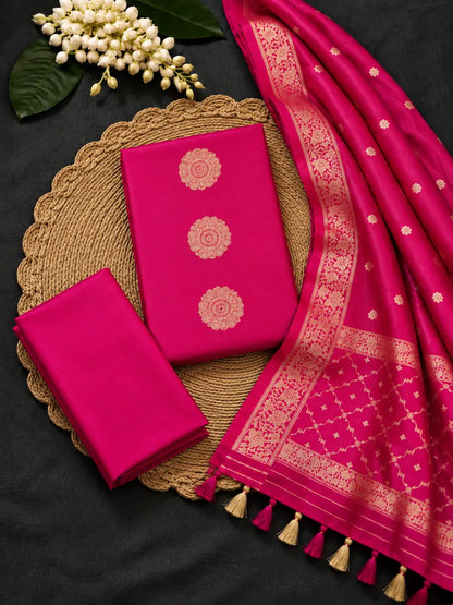 Hitpink Weave Zari Suit Set