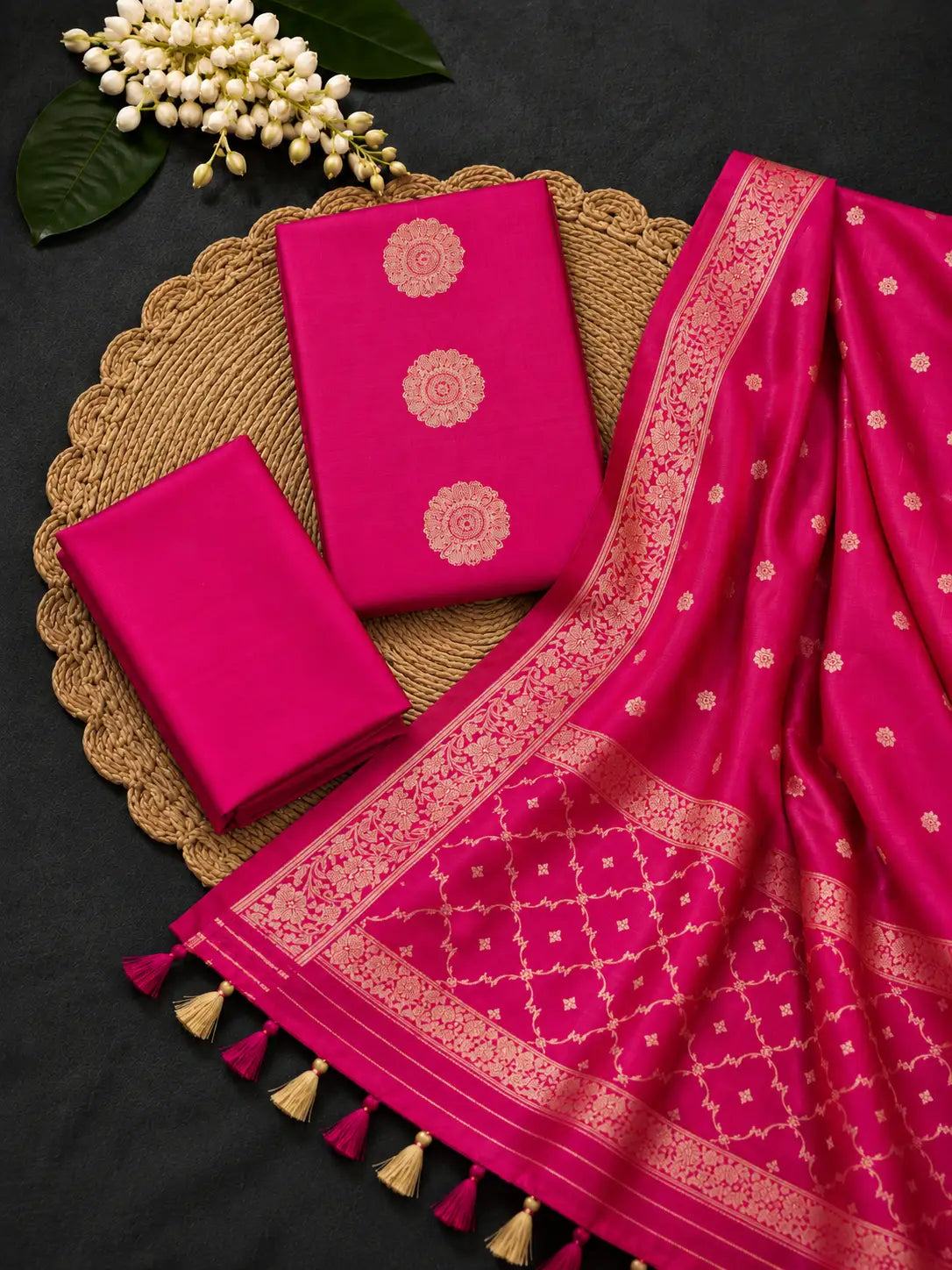 Hitpink Weave Zari Suit Set