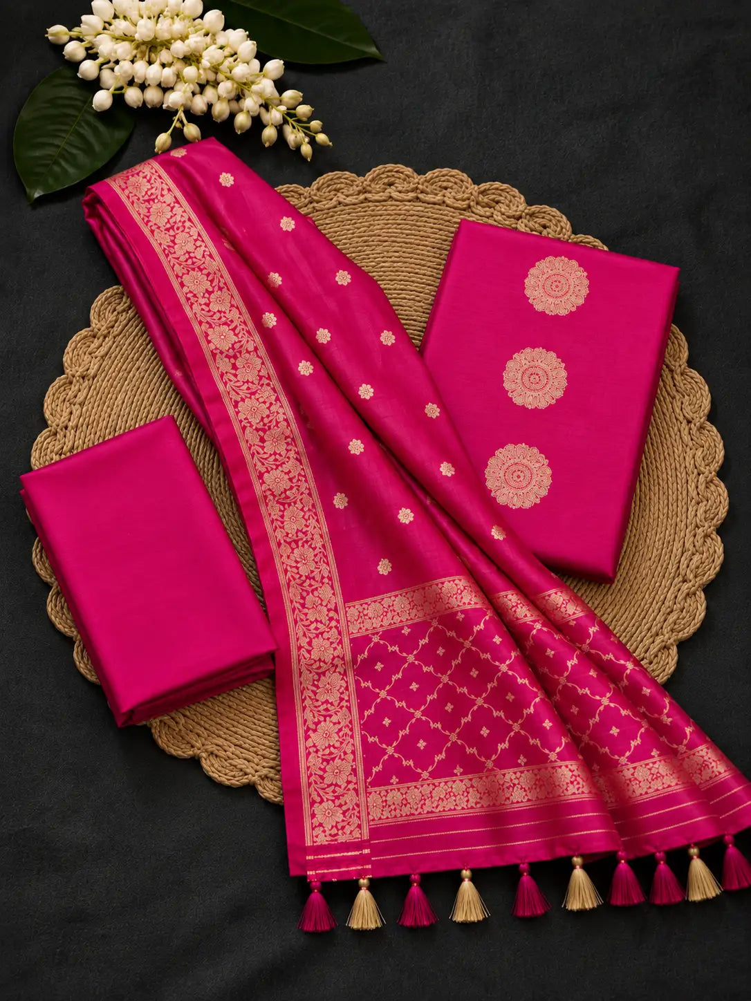 Hitpink Weave Zari Suit Set