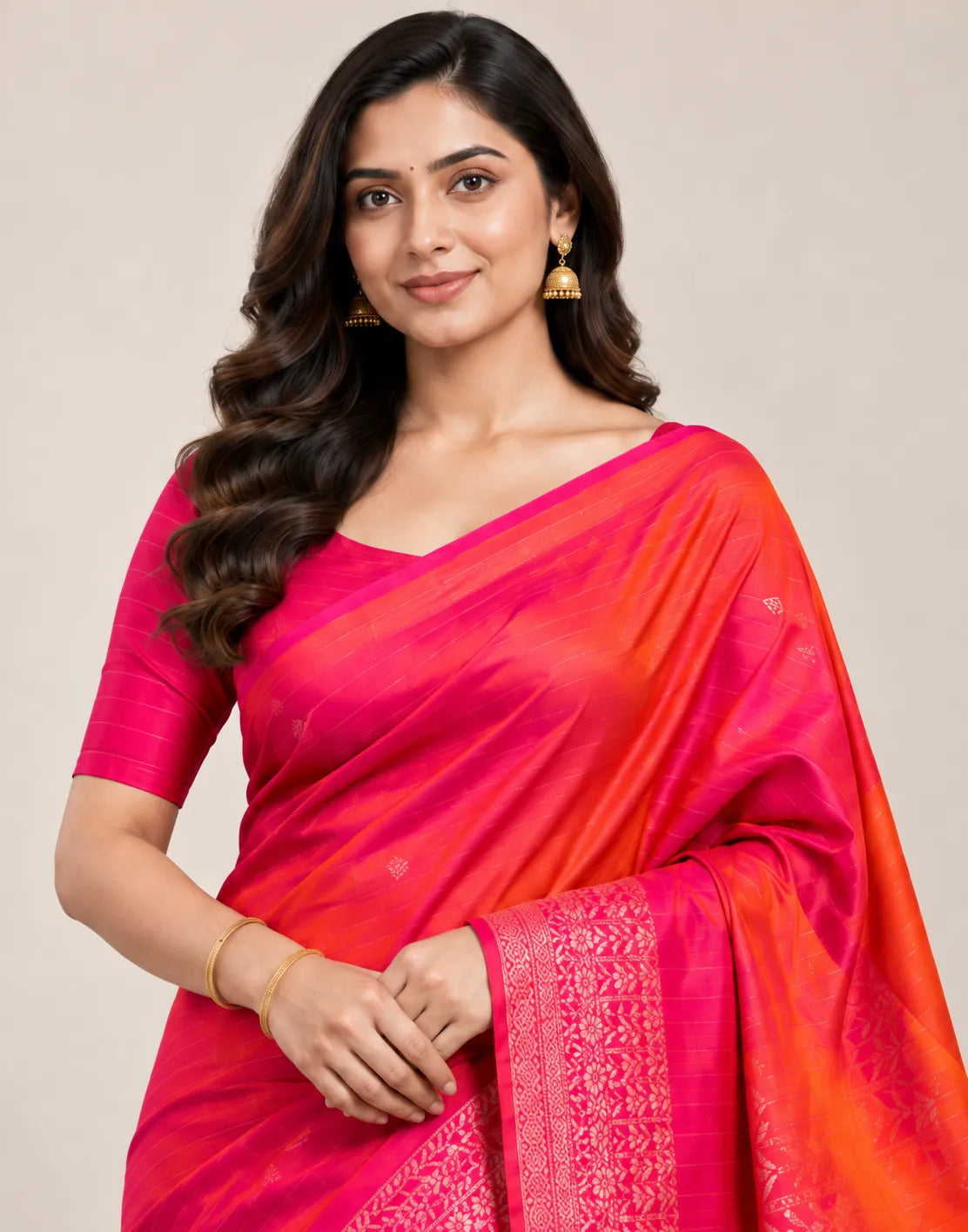 Pink Zeri Coral Silk Saree