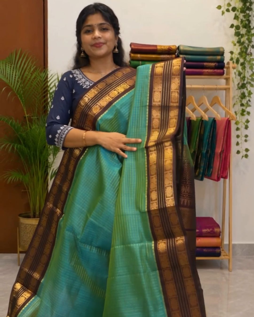 Turquoise Kanjivaram Saree