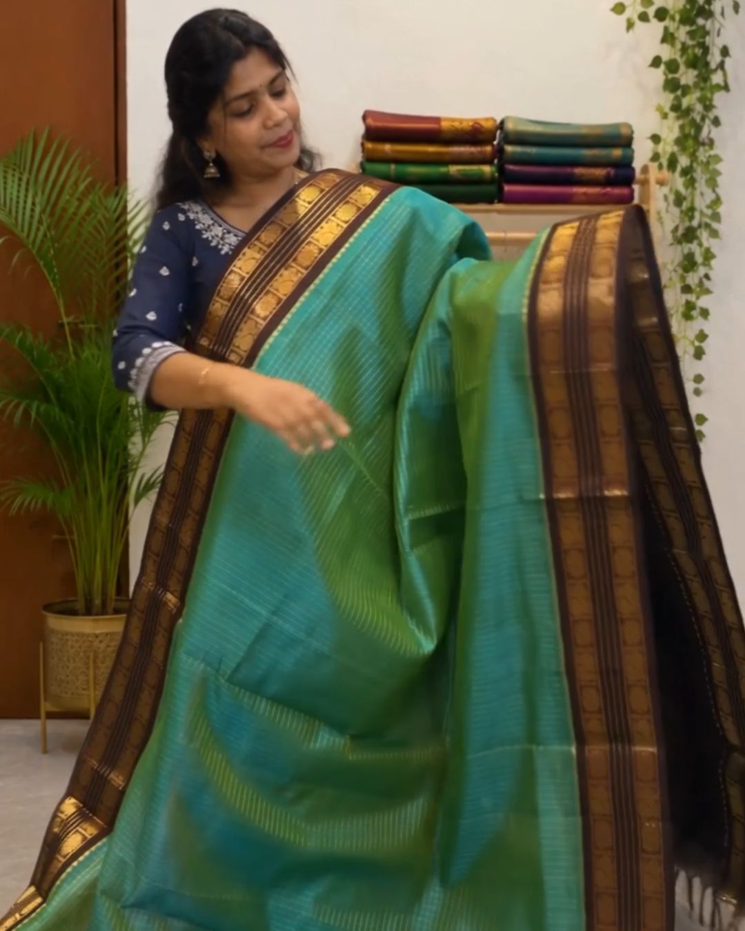 Turquoise Kanjivaram Saree