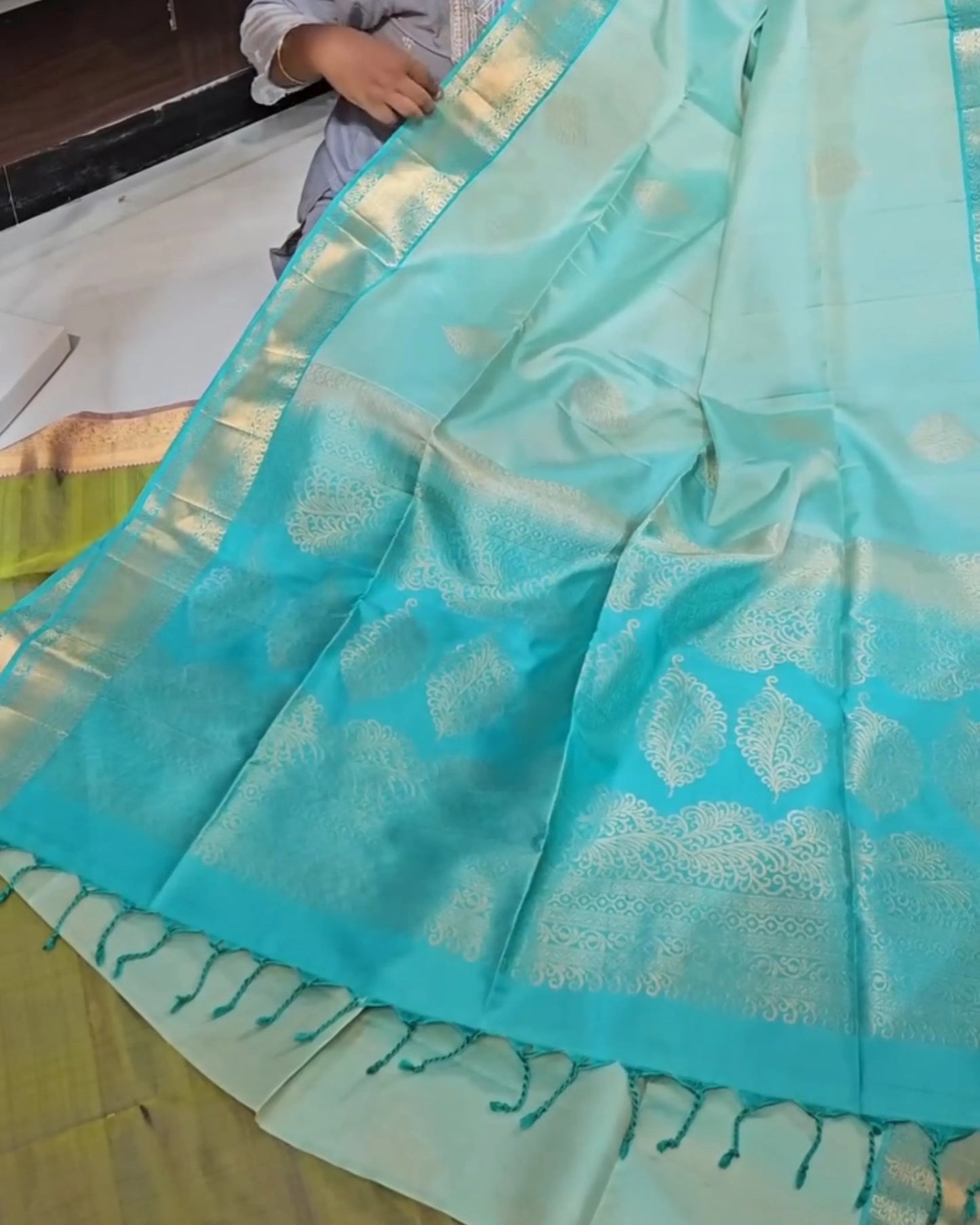 Turquoise Weave Silk Saree