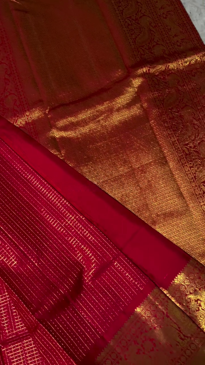 Red Checked Banarsi Silk Saree
